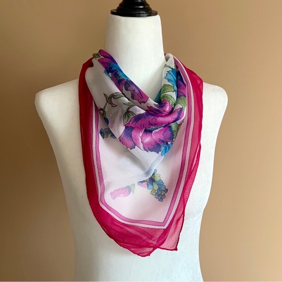 🛍Bundle sale! Vintage bright floral sheer scarf - Picture 1 of 7